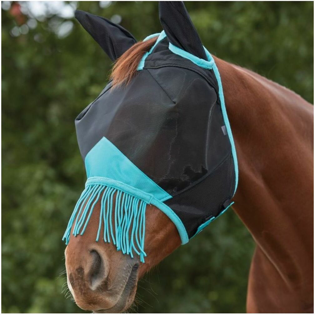 Weatherbeeta Comfitec Deluxe Fine Mesh Fly Mask With Ears & Tassels 1009577 - Black Turquoise